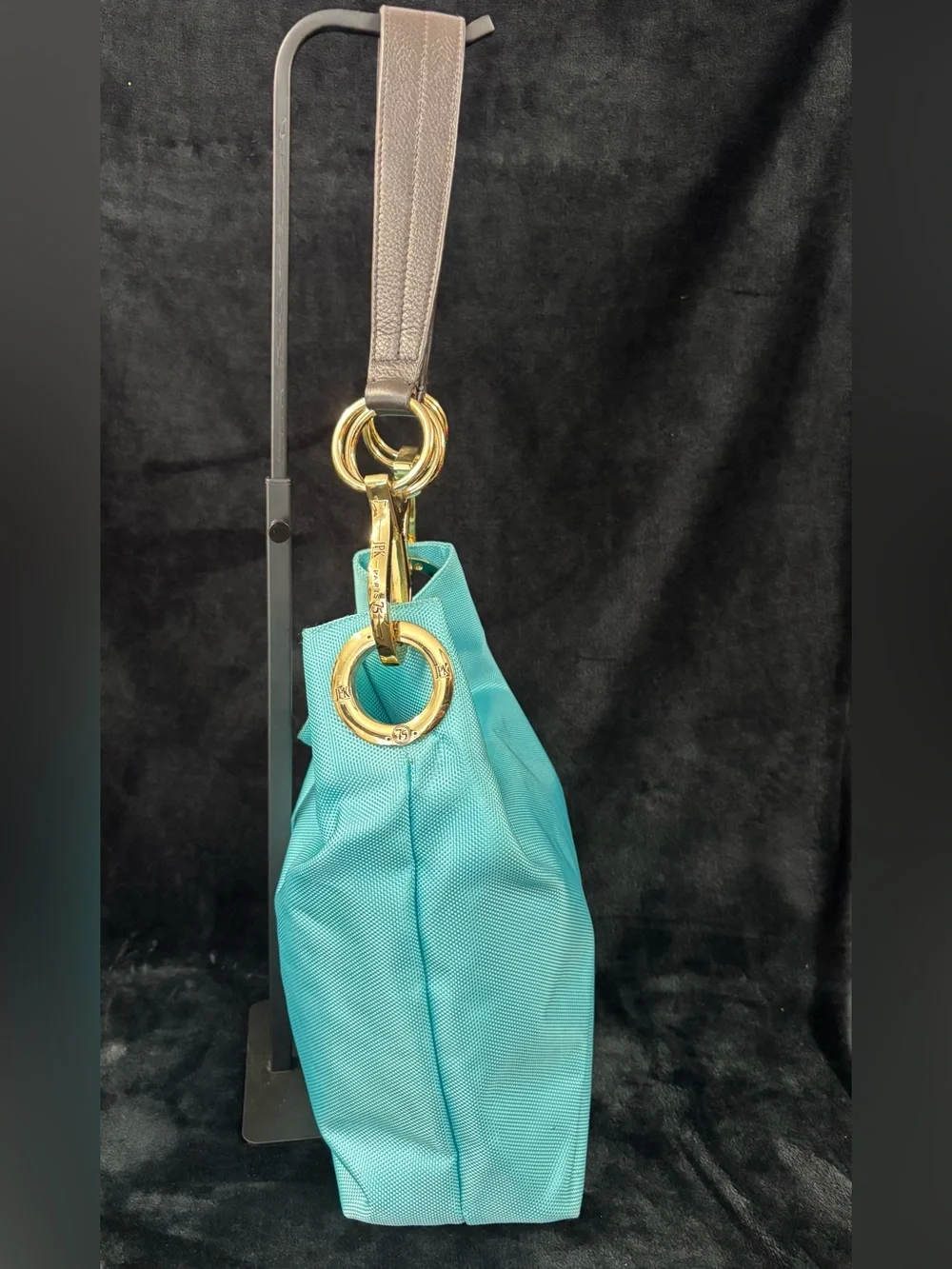 JPK Paris 75 Turquoise Nylon Hobo Bag Gold Hardware Y2K